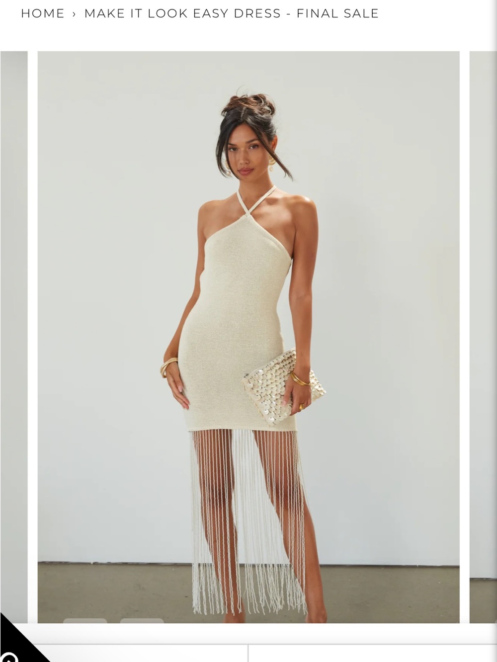 Halter Fringe Mini Dress in Cream